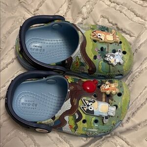 CROCS Kids Sandals - Blue and Green with Cartoon Design